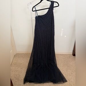 Adrianna Papell Navy One-Shoulder Gown